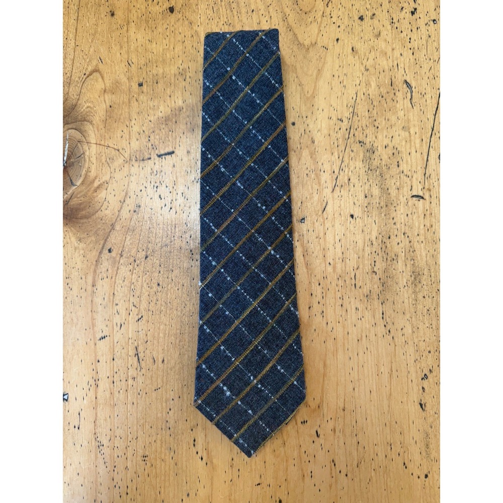 Ermenegildo Zegna Plaid OS Mens Gray Wool Blend Diagonal Stripe Necktie Italy